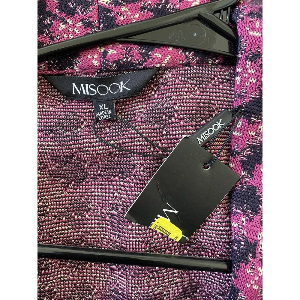 NWT Misook‎ Pink Black Houndstooth Floral Knit Blazer Jacket Cardigan XL, $398